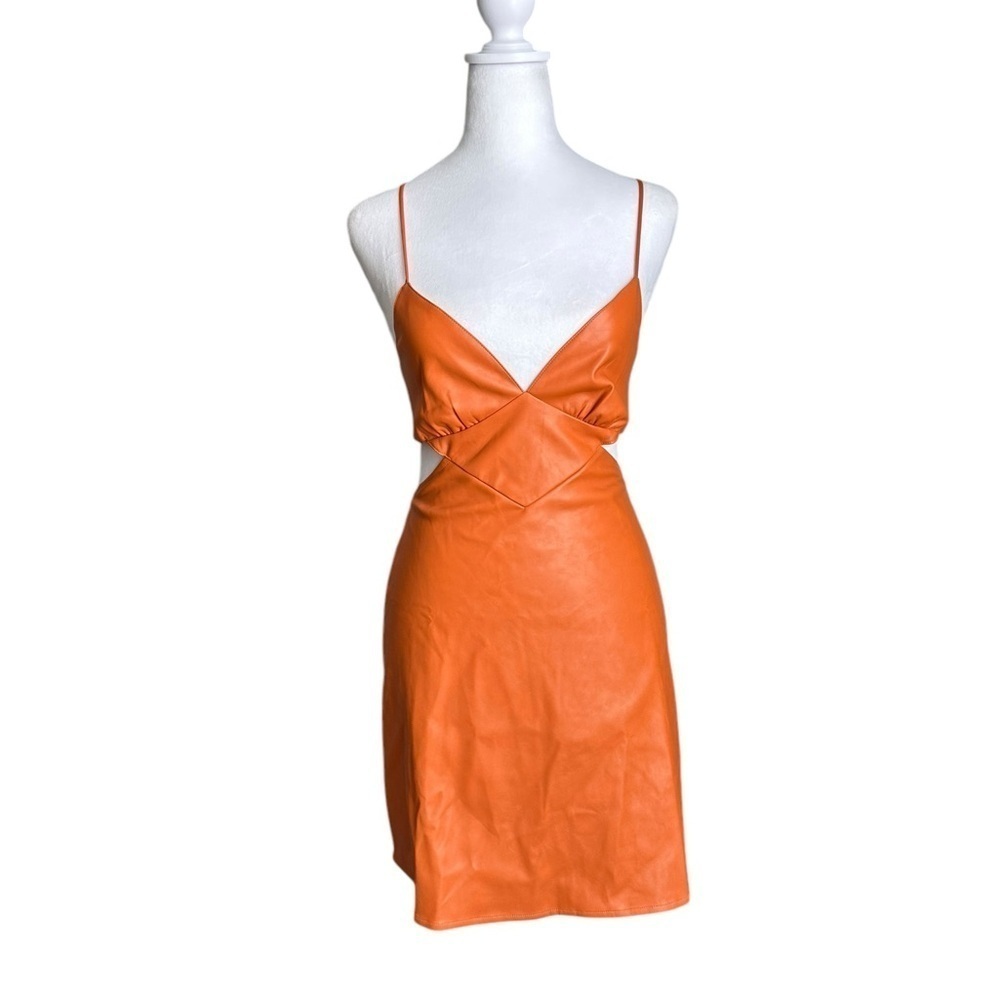 Sky to Moon Orange Faux Leather Cut Out Mini Dress Size M